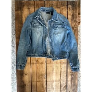 Moda International Womens Blue Denim‎ Jacket Medium Wash Cotton Trucker Size S